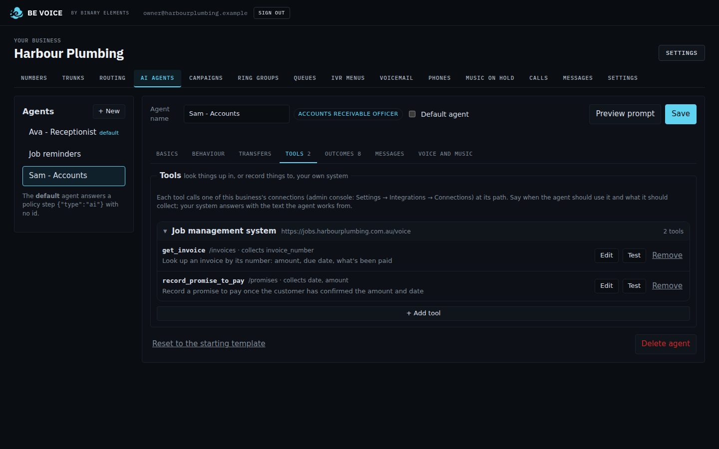 An AI agent's lookups in the business's job management system